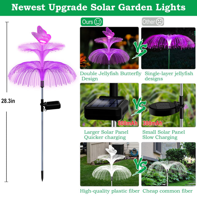 6 Pack Solar Christmas Garden Lights, Gardening Birthday s for Mom Grandma Women, Waterproof 7 Color Changing Jellyfish Lights with Butterfly Solar Flower Lights for Outdoor Pool Yard Garden Decor
