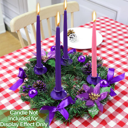 [Safety Fire Retardant] Christmas Purple Advent Wreath Decor 4 Advent Candle Holder with 4 Pinecorn 4 Ribbon 2 Poinsettia 4 Ball 4 Berry Christmas Centerpiece Table Decorations Home Indoor(No Candles)