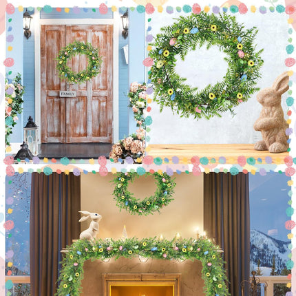 Christmas Decorations Garland, 180CM Easter Eggs Wreath, Artificial Spring Vine Garlands for Front Door Home Kitchen Fireplace Indoor Outdoor Holiday Party DIY Easter Decor