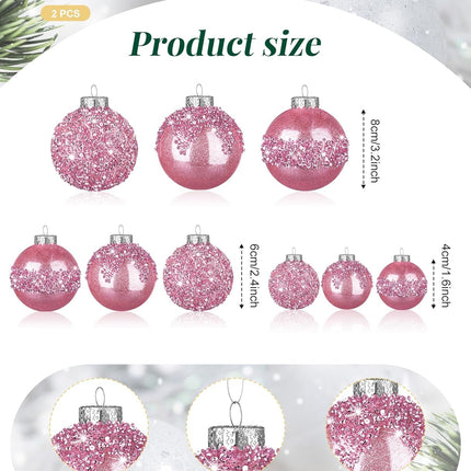 Civaner 24 Pcs Glitter Christmas Ball Ornaments Set 3.2'' 2.4'' 1.6'' Christmas Tree Ornaments Hanging Sequin Shatterproof Balls for Xmas Tree Wreath Garland Christmas Home Decor(Pink)