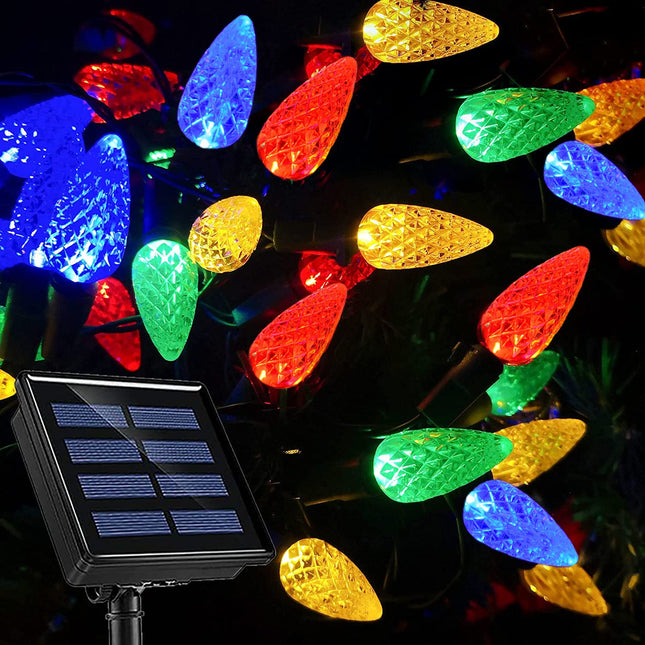 HUGSVIK 39Ft 100 LED Solar C6 Christmas Lights Outdoor, 8 Modes Solar Christmas Strawberry Lights, Waterproof Outdoor Solar Christmas String Lights for Xmas Tree, Holiday, Garden, Patio, Arbor Decor