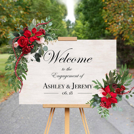 Christmas Wedding Arch Flowers, Faux Flower Swag Set of 2, Xmas Red Floral Swag, Welcome Flowers, Flower Swags for Wedding Arch, Wedding Flowers for Welcome Signs, Reception Ceremony Signs Decor