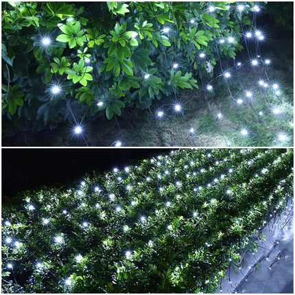 White Christmas Lights Outdoor Waterproof Solar Powered, 100Led 5ftx5ft Net Lights Outdoor Mesh Lights with Remote, 8 Modes Connectable Net Christmas Lights for Bushes Christmas(Cool White)