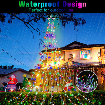 Outdoor Christmas Decorations Star String Lights, 317 LED 11.5 ft Waterfall Tree Lights with 8 Memory Lighting Modes&Timer Christmas Star Lights for Yard Indoor, Festival, Party, Christmas Decorations
