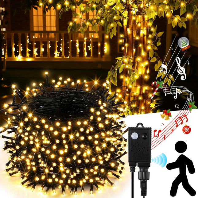 Enhon 500 LED 164Ft Halloween String Lights Outdoor with Spooky Music, Infrared Motion Sensor Controller Waterproof Lighted Halloween Fairy Lights for Halloween Party Decorations(Warm White)