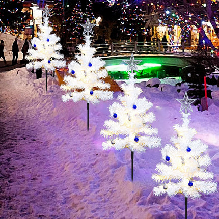 Set of 4 White Solar Christmas Tree, Outdoor Christmas Decorations, 8 Modes 80LED Solar Christmas Lights Outdoor, Solar Christmas Pathway Lights for Yard Front Porch Pathway Grave Cemetery Decor