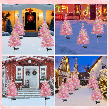 2 Set Pink Solar Christmas Tree Lights, Waterproof Solar Christmas Decorations Outdoor, Xmas Solar Stake Lights with 40 LEDs Cemetery Christmas Tree for Grave Outside Garden Yard Lawn