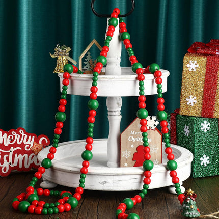 8.9 Feet Christmas Wooden Bead Garland Wood Candy Garland Ornament Xmas Wood Bead Garland Christmas Tree Bead Decoration for Christmas Holiday Party Decoration (Red, Green)