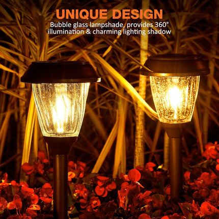 Uniqus Outdoor Solar Lights Waterproof 6 Pack 1025 Lm Led Auto On/Off Glass Solar Lights Outside Yard Garden Driveway Walkway