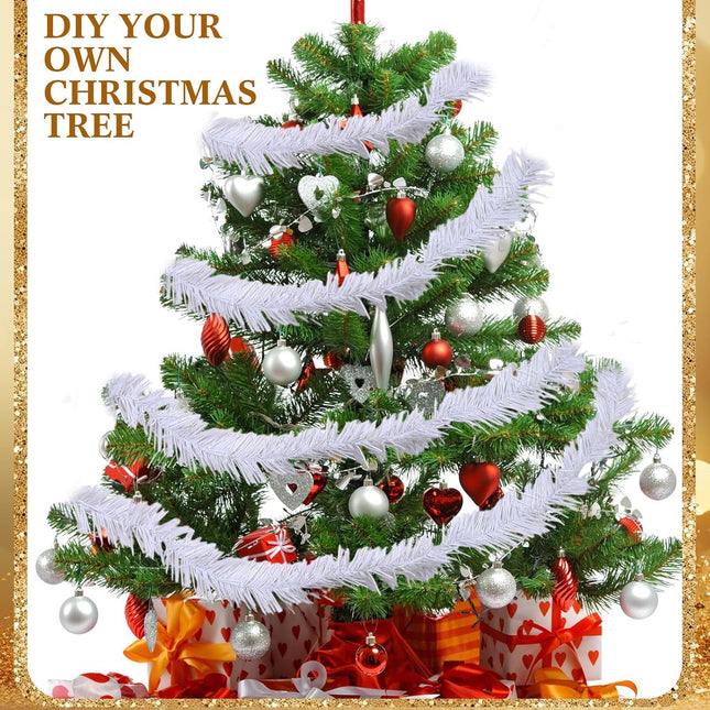 Hotop Artificial Christmas Garland Twist Pine Garland Tinsel Garland Xmas Metallic Decoration Faux Holiday Decor for Stair Fireplace Christmas Tree Wreath(324 ft,White)