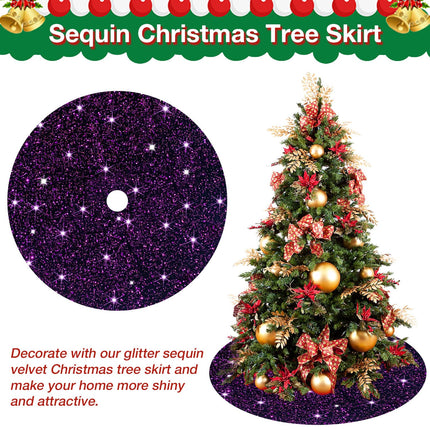 Purple Tree Skirt Velvet Christmas Tree Skirt 36 Inch Tree Skirt Sequin Christmas Tree Collar Purple Tree Skirt for 6FT Tree Halloween Christmas Tree Skirt Glitter Tree Skirt Rug Decorations