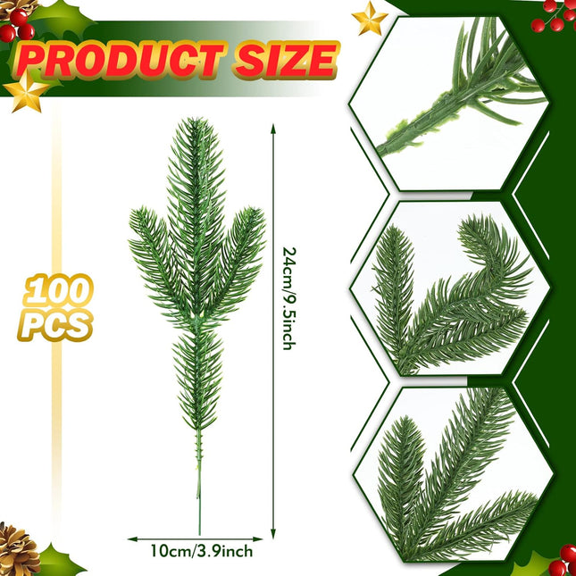 100 Pieces Christmas Pine Needles 10 inch Artificial Pine Branches Green Leaves Needle Garlands Pine Twigs Faux Cedar Branches Greenery DIY Accessories for Christmas Holiday Winter (Vintage Style)