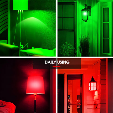 L LOHAS LED Red and Green Light Bulbs Outdoor 4 Pack, Red and Green Light Bulbs for Christmas Decoration, A19 9W, 720LM, E26 Base, Non-Dim