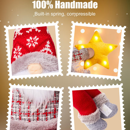 Christmas Tree Topper Gnome Decorations with Lights, 21.7 Inches Handmade Embrace Christmas Tree Gnome with Lighted Star, Christmas Home Decor Curtain Tie Wine Bottle Decoration