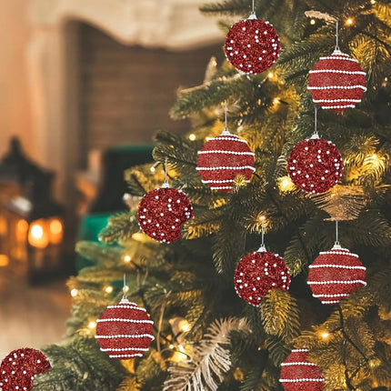 Christmas Balls Decoration - Glitter with Flower Textural Shatterproof Christmas Balls, 12 Pieces Plastic Hanging Balls for Christmas, Holiday, Parties, and Wreath (Red)
