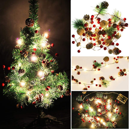 Christmas Lights, Garland with Lights, Fairy LED Lights, Decoration Pinecone Berries Indoor and Outdoor, Winter Holiday Year Decor. Battery Powered (2M 20 Lights) (Pine Cone)