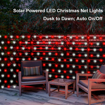 Red White Solar Powered LED Net Lights 5Ft x 5Ft,100 LEDs Christmas Bush Net Lights Solar Christmas Candy Cane Red White Net Lights,8 Modes Christmas Net Lights Solar for Christmas Outdoor Decoration