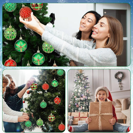 Hungdao 24 Pcs Christmas Ball Ornaments Red Green and Gold Christmas Tree Hanging Ornaments 2.4'' Glitter Christmas Ball Decorations Christmas Tree Pendants for Tree Xmas Holiday Party
