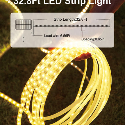 32.8FT 600LED Solar LED Strip Lights Outdoor, Outdoor String Lights Waterproof, 8 Modes Solar Rope Lights with Remote for Step, Stair, Deck, Fence, Patio,Yard Decor(Warm White)