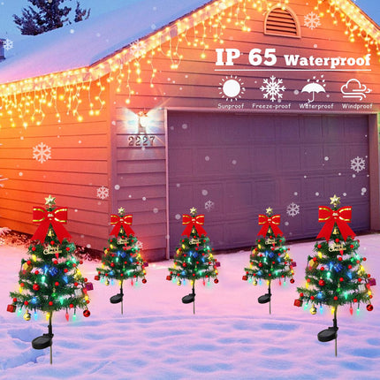 KHOYIME 4 Pack Solar Christmas Tree Outdoor Waterproof Stake Lights with 80 LED Lights 136 DIY Xmas Ornaments 2 Flashing Modes, Solar Powered Prelit Holiday Decorations for Garden Pathway Yard Patio