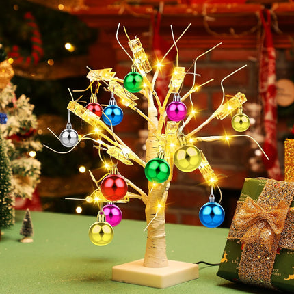 4 Pcs Christmas Artificial Birch Tree with LED Lights Battery and USB Powered Tabletop Tree Warm White with 48 Christmas Balls Ornaments for Table Bedroom Office Home Wedding, 1.5ft, 24 LED