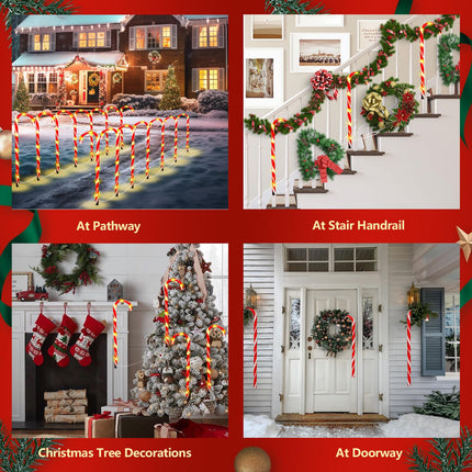 35'' Christmas Candy Cane Lights, 10 Packs Candy Cane Pathway Lights, 8 Modes LED Candy Cane Outdoor Christmas Decorations, Christmas Pathway Lights for Garden, Patio, Lawn, Walkway, Sidewalk