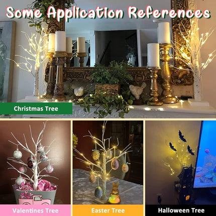 Remon 2FT Birch Tree Light with 36 LEDs Tabletop Lamp with Timer, Lifelike Artificial Hand Drawn Tree for Home Party Wedding Holiday, Jewelry Holder, Battery Operated Small Christmas Tree(2PK)