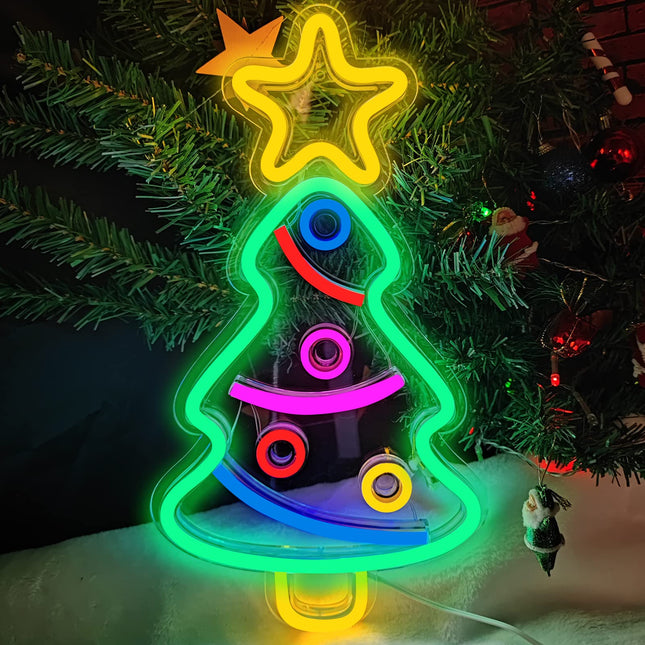 Christmas Tree Neon Sign, Xmas Trees LED Neon Signs for Wall Decor Art, USB Powered Acrylic Neon Lights for Bedroom Kids' Room Home Decoration Man Cave Birthday Bar Wedding Party Decorations