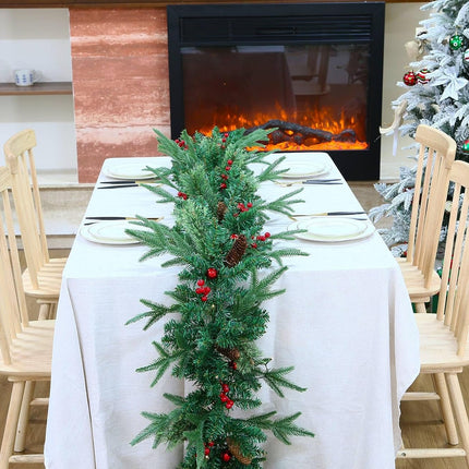 9 Ft Pre-Lit Christmas Decorations Garland with 50 Lights, Holiday PE Mixed Garland with Pine Cone Red Berry Christmas Ball Garlands for Indoor Home Holiday Year Xmas Decorations