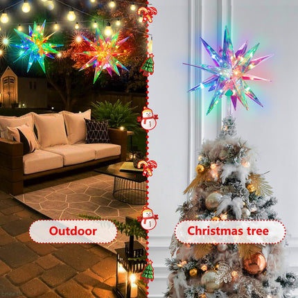 Christmas Tree Topper Star, 3D Moravian Star Tree Topper, Iridescent Christmas Star Tree Topper Powered by USB, App Control LED Smart Christmas Light with Remote for Xmas Tree