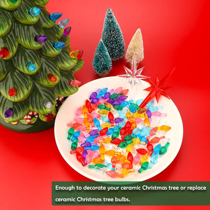 Ceramic Christmas Tree Replacement Light Bulbs Set, 150Pcs Multicolor Ceramic Christmas Tree Replacement Bulbs Medium Twist Light Ornaments and 3Pcs Topper Stars for Ceramic Christmas Tree