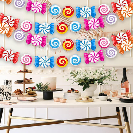 5Pcs Candyland Christmas Party Banners Candy Themed Paper Decorations, Sweet Lollipop Candy Hanging Decors Candyland Themed Party Decorations Candy Decorations for Home Birthday Party Supplies