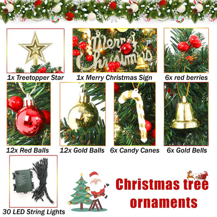 SVNVIOZ Mini Artificial Christmas Tree with Lights and Ornaments, 20"/50cm Mini Xmas Tree Small Tabletop Christmas Tree for Holiday Home Office Decoration (Red & Gold)