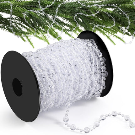 Pangda 49 Feet Christmas Tree Beads Garland Strands Chain for Christmas Wreath Decoration Table Centerpiece (Clear)