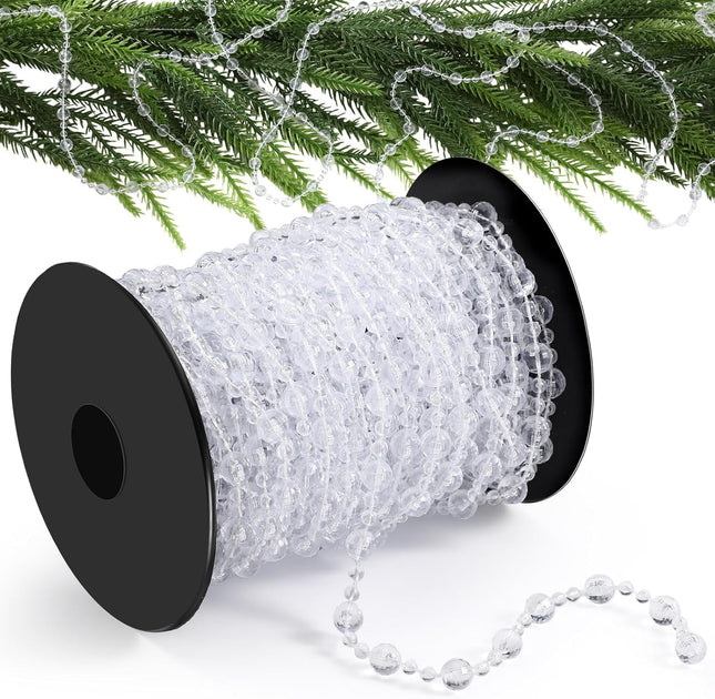 Pangda 49 Feet Christmas Tree Beads Garland Strands Chain for Christmas Wreath Decoration Table Centerpiece (Clear)
