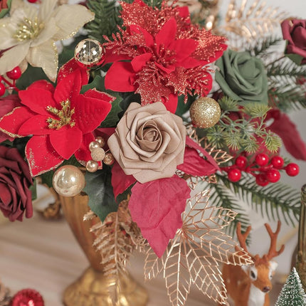 Christmas Flowers Artificial,Red Poinsettias Artificial Christmas Flowers and Greenery Deluxe Combo Set for DIY Tree Ornaments Xmas Wreath Floral Arrangements Centerpieces
