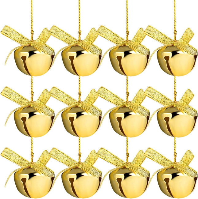 cotte 2 Boxes Christmas Bells Gold Sleigh Bells Xmas Small Brass Bells for Crafts Bell Ornaments Metal Bells for Christmas Tree Wreath Ornaments Door Knob Wedding Festival Decoration (1.18 Inch)