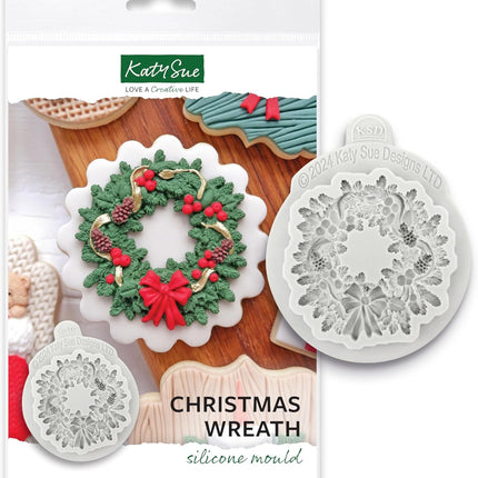 Katy Sue Christmas Wreath Silicone Mold for Christmas Cake Decorating & Christmas Clay Crafts For Use With Fondant, Gum Paste, & Air Dry Clay from Katy Sue Christmas Molds