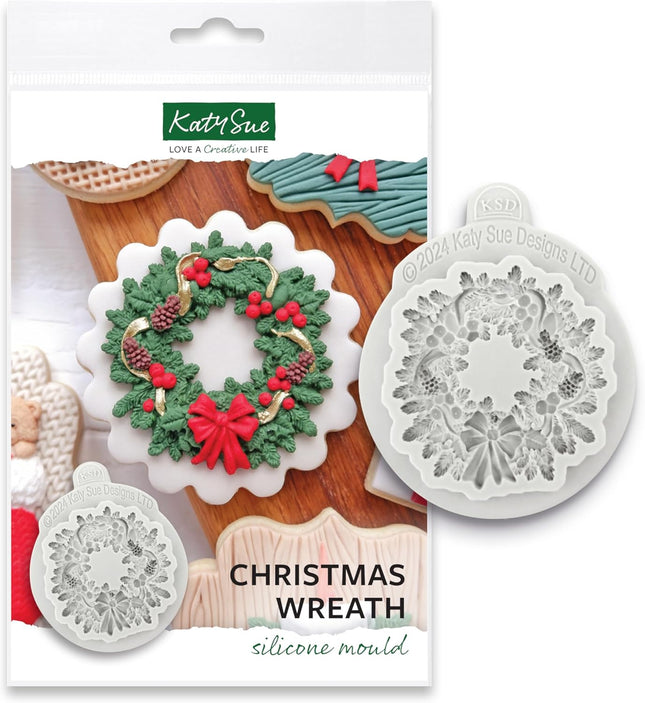 Katy Sue Christmas Wreath Silicone Mold for Christmas Cake Decorating & Christmas Clay Crafts For Use With Fondant, Gum Paste, & Air Dry Clay from Katy Sue Christmas Molds