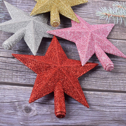 2 Pack Glittered Small Christmas Tree Topper Xmas Mini Star Treetop for Small Christmas Tree Decorations, Blue and Pink