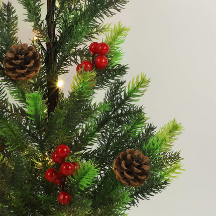 Juegoal 24Inch Pre-lit Christmas Pine Tree, with Warm White Fairy Lights Tabletop Artificial Tree, Small Light up Pine Tree with Burlap Base for Xmas, Spring Home Decorations