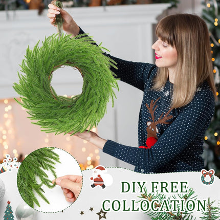 Zeyune 8 Pcs Christmas DIY Green Wreath 14 Inch Artificial Christmas Wreaths Faux Plain Wreaths for Decorating Front Door Window Room Farmhouse Christmas Party Indoor Outdoor (Norfolk Pine)