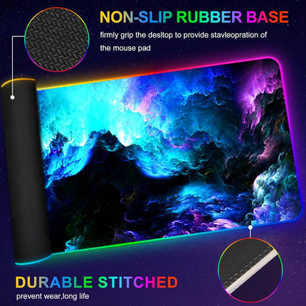 ARTSO RGB Gaming Mouse Pad Large, Extended LED Mouse Mat XXL 35.4x15.7 inch, 14 Lighting Modes, 2 Brightness, Non-Slip Rubber Base Mousepad Waterproof Keyboard Mat,Fantasy Nebula Sky