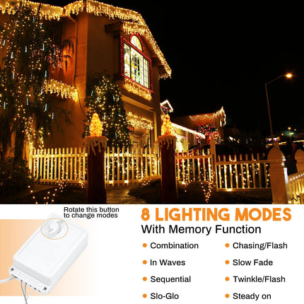 115FT 960LED Icicle Christmas Lights Outdoor 10Pcs Connectable 8 Modes Waterproof Warm White Icicle Lights for Indoor & Outdoor Decorations Christmas Events Christmas Eve Night Decor