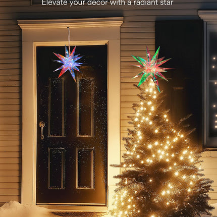 Christmas Tree Topper, 10.5" LED Moravian Star Tree Topper - Hanging Outdoor/Indoor Christmas Tree Topper - Use as Holiday Decoration, Porch Light, Wedding and Christmas Tree Decor