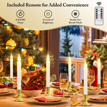 Christmas Window Candles Battery Operated with Timer Remote, Flameless LED Candle Lights with Gold Removable Candlesticks and Suction Cups, White Cordless Candles for Windows Table Decoration