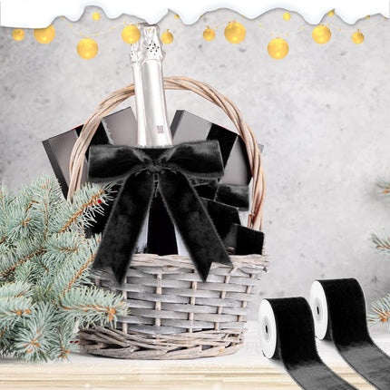 Preboun 4 Rolls Silk Velvet Ribbon for Wrapping 24 Yards Total Frayed Edge Velvet Ribbon for Christmas Wedding DIY Crafts Wreaths X-Mas Tree Decor(Black,2 Inch)