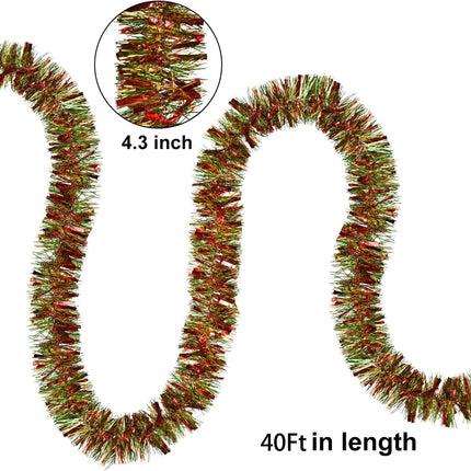 DearHouse 40 Ft Tinsel Garland Christmas Decoration Clearance, Metallic Streamers Christmas Tree Decoration Christmas Party Supplies Indoor Outdoor Home Decor