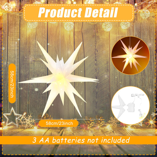 23 Inch Christmas White Moravian Star Light Large Moravian Tree Top 3D LED Hanging Star Light with Timer Function Porch Light Holiday Xmas Tree Decoration for Indoor Outdoor
