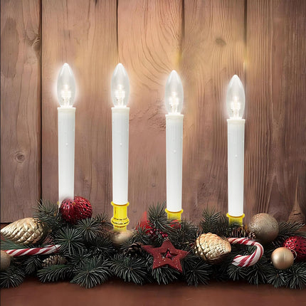 4 Pack Christmas Window Candles Lights, Battery Operated LED Window Candles with Timer (6 On/18 Off), Bright Warm White C26 3V LED Bulbs Window Candles Lights for Christmas Window Wedding Home Decor